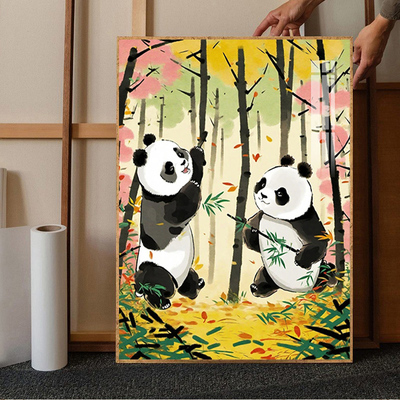 竹林里的小熊猫钻石画2025新款儿童卧室卡通动漫十字绣水钻带框5d
