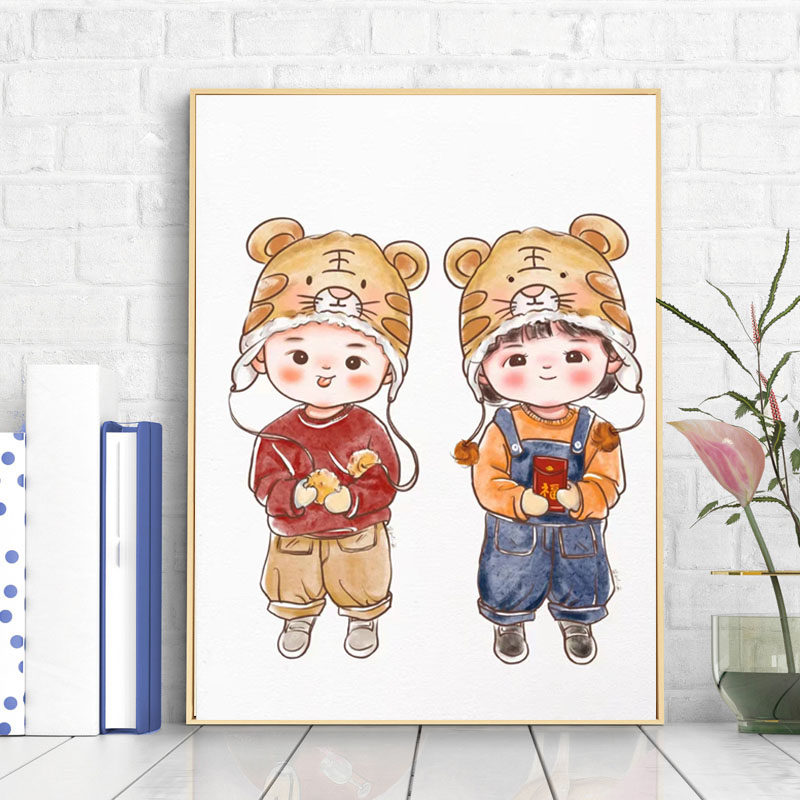 虎年大吉十字绣2021新款线绣客厅卧室虎头娃娃新春祝福小件手工绣