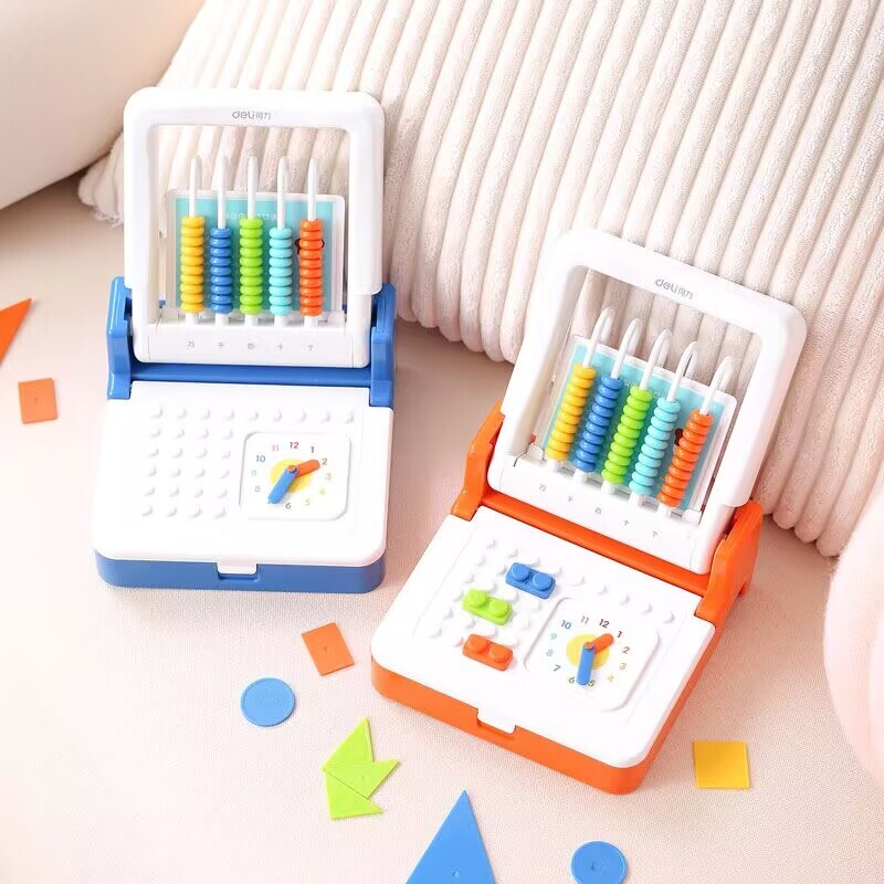 得力 74317计数器小学一年级算术棒学具盒计算架儿童算珠数学时钟