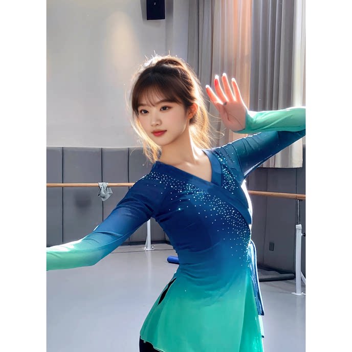 古典舞练功服女一条大河舞蹈服上衣绝美飘逸仙气演出服装纱衣