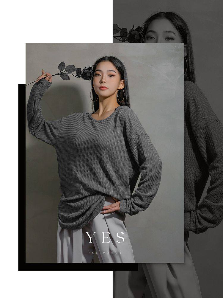 拉丁舞练功服男女成人摩登舞国标跳舞服针织基础练功上衣YS534