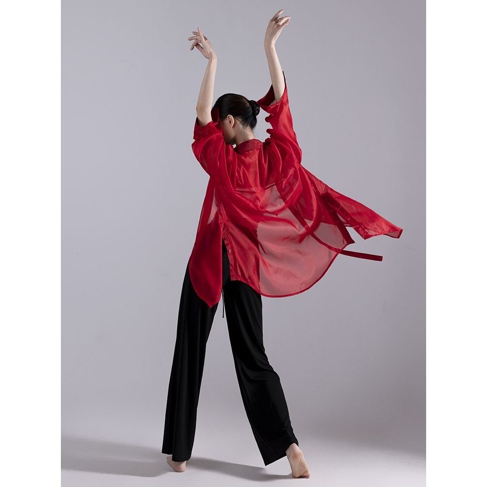 现代舞练功服宽松衬衫直筒舞蹈裤子夏季飘逸高级感女上衣