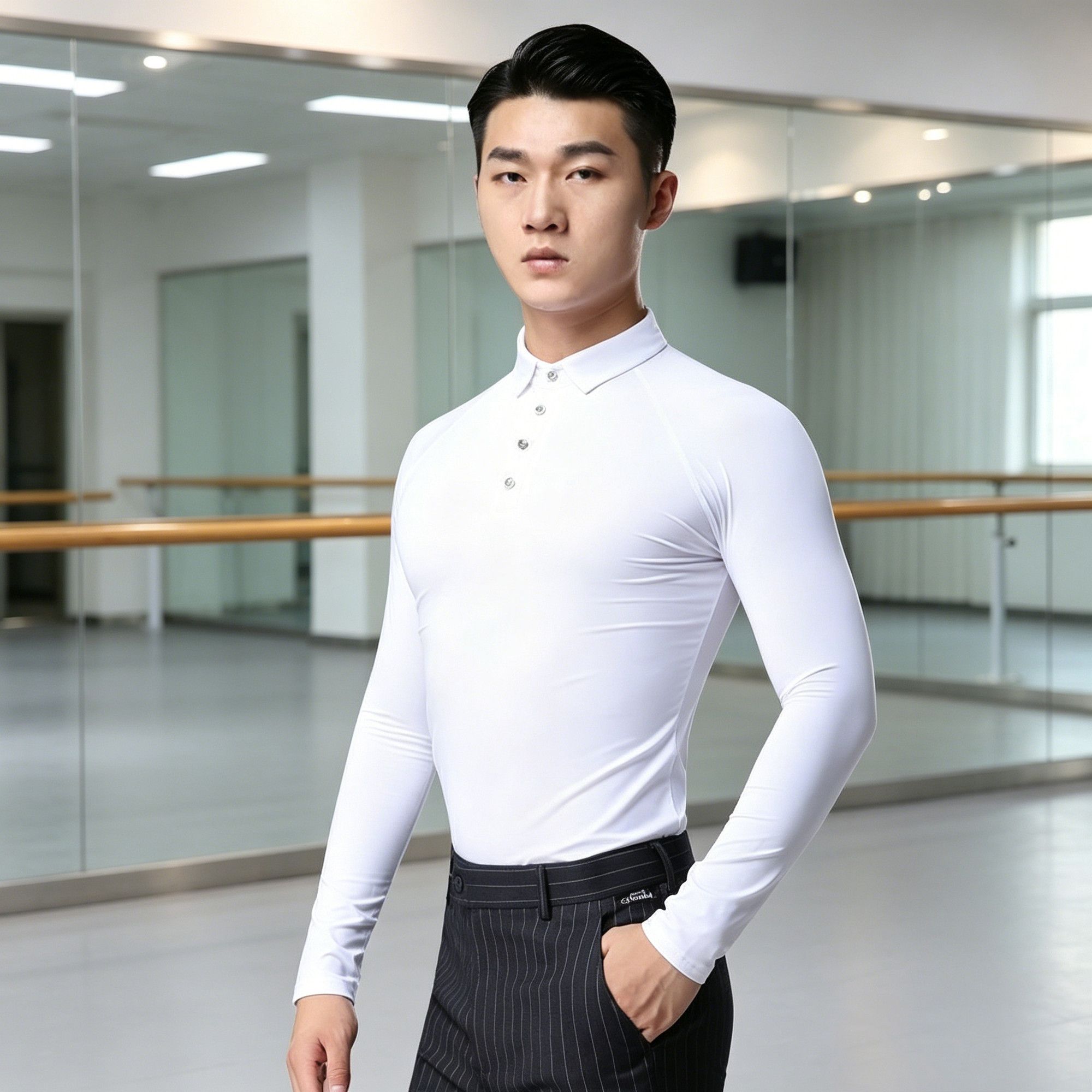 成人长袖跳舞摩登舞上衣男服装新款练功服男士拉丁舞服短袖舞蹈
