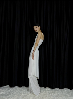 现代舞舞蹈练功服女红色吊带连衣裙港风闪闪C位性感V领吊带裙