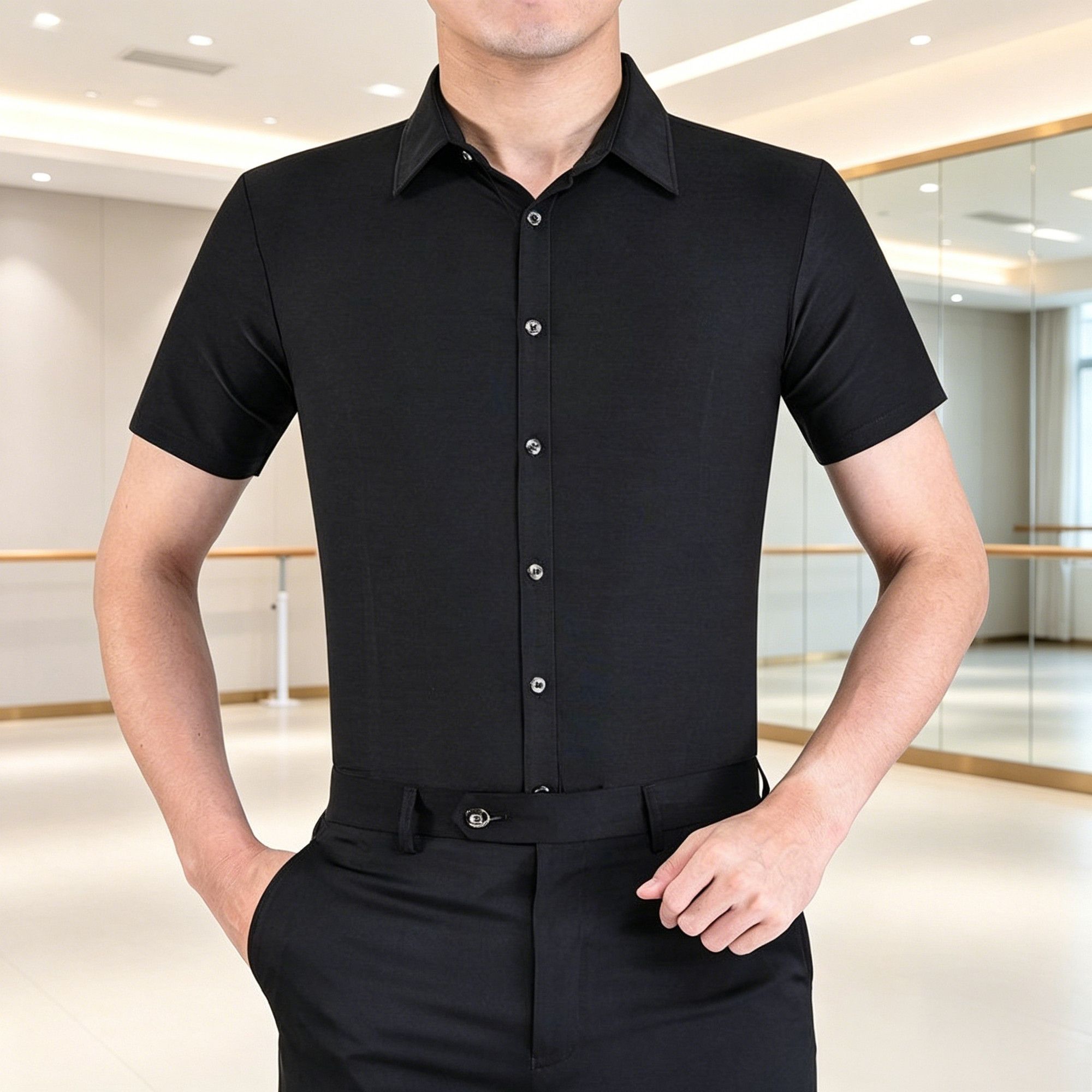 男士舞蹈练功服上衣拉丁舞服摩登舞成人跳舞服装长短袖四季
