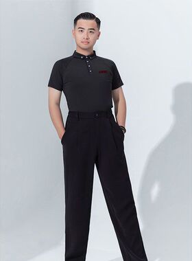 男士国标舞上衣夏季新款短袖速干拉丁舞交谊舞练功服摩登舞服