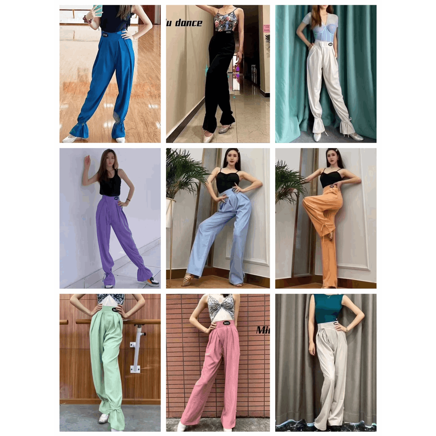 拉丁舞服076摩登专业裤子女士舞蹈服裤两穿阔腿系带魔术贴教课