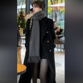 新款 大码 女装 2025冬季 职业长款 过膝呢子大衣加棉加厚毛呢风衣外套