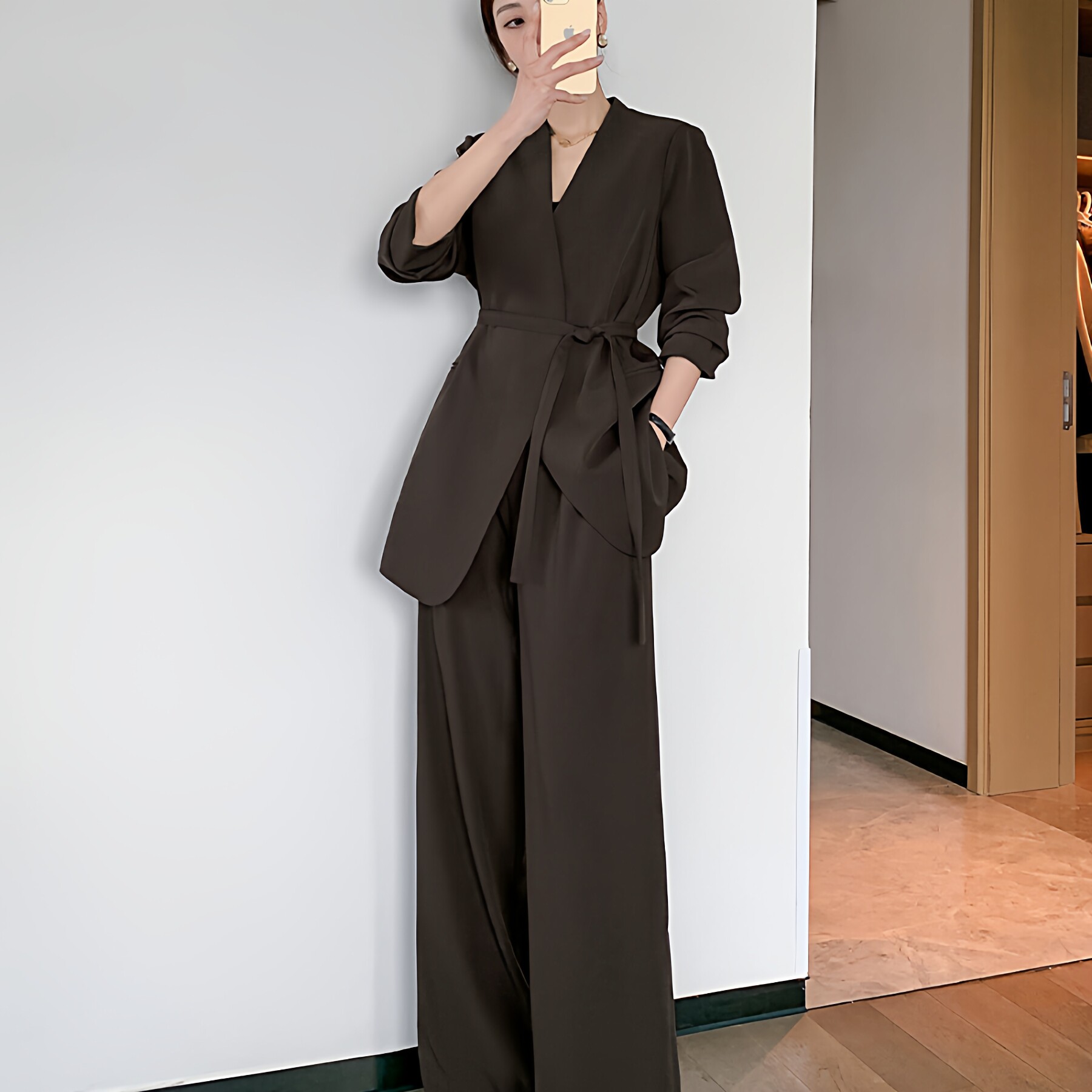 网红时尚大码女装老钱风西装套装女胖mm宽松休闲西服阔腿裤两件套