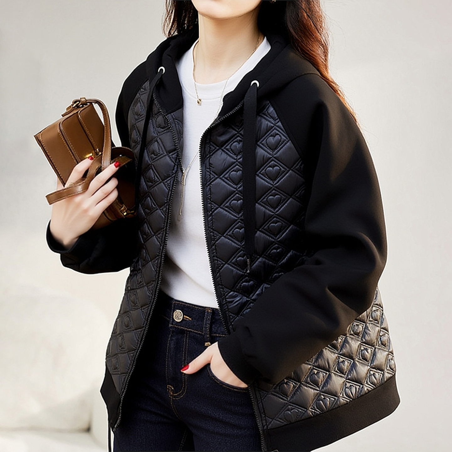 连帽棉服拼接休闲外套棒球服