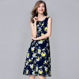 背心打底裙系带收腰碎花雪纺连衣裙2026春夏新款 无袖 女装 欧美大码