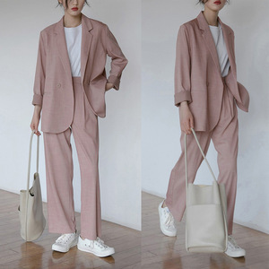 套装洋气小西装外套宽松直筒裤两件套2025春夏大码女装胖mm200斤