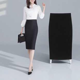 黑色直筒包臀胖mm通勤春夏新款 裙半身裙女装 2025 职业开叉西装 大码