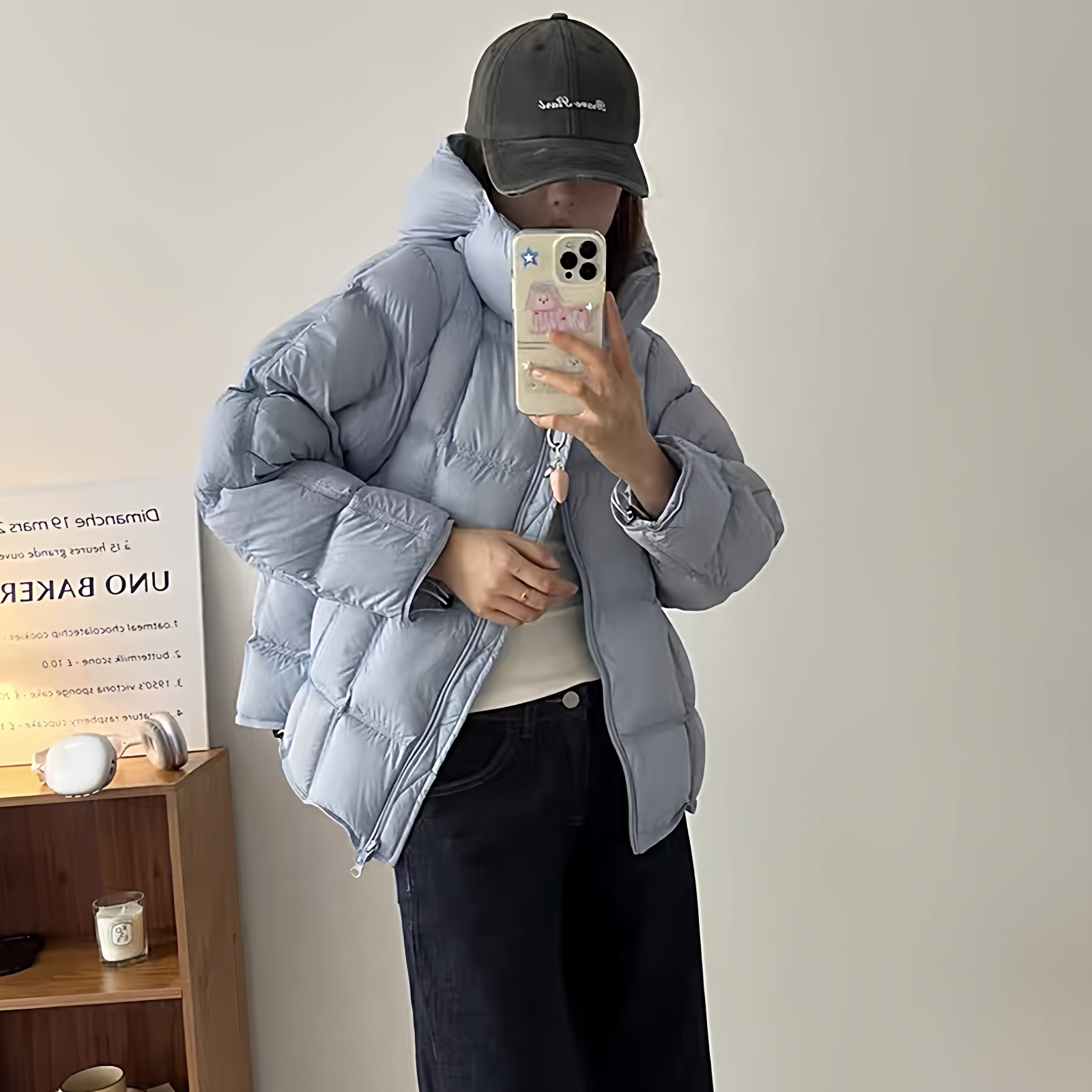 2025新款秋冬季短款白鸭绒保暖方块羽绒服女装连帽休闲宽松外套