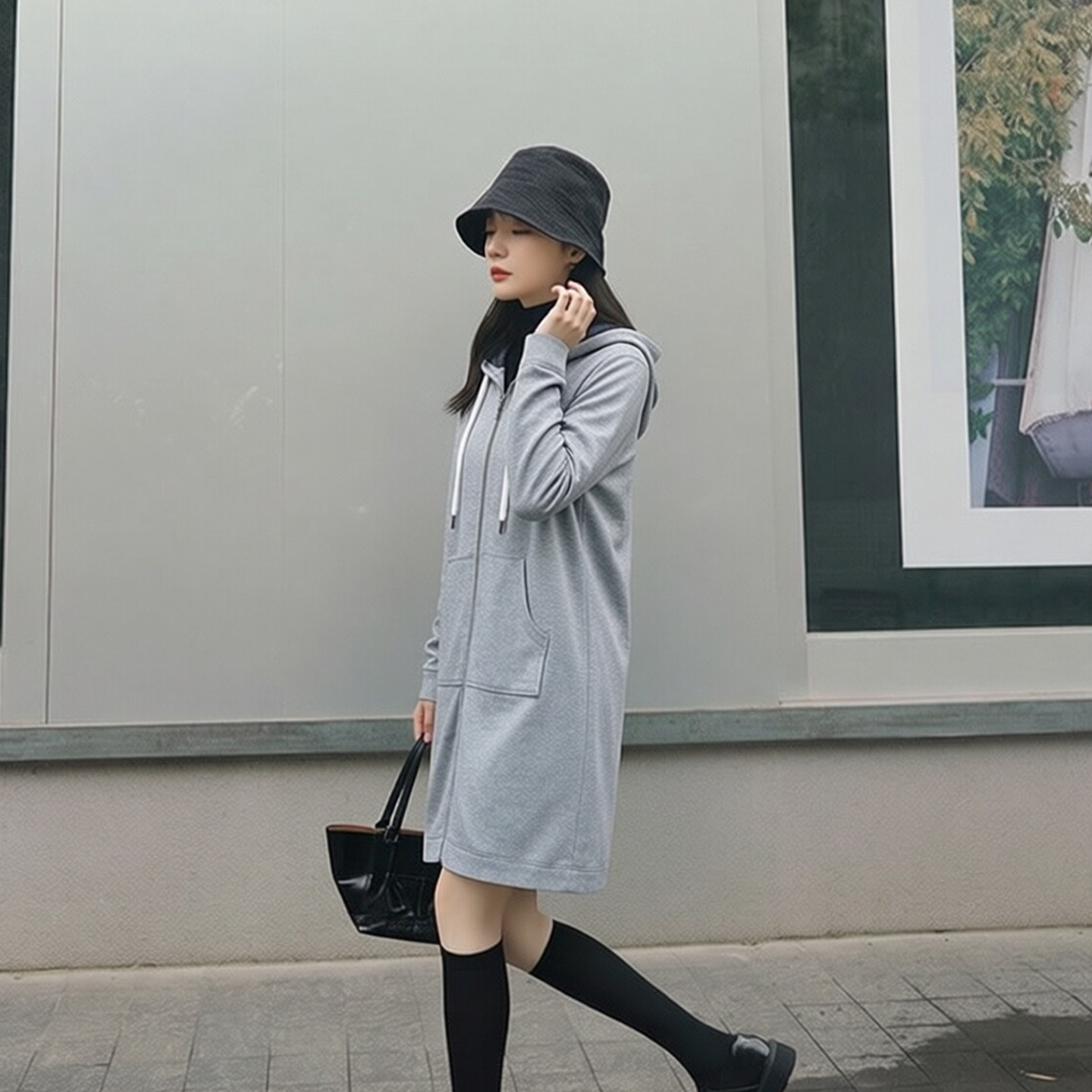 韩系运动连帽卫衣裙大码显瘦秋冬图片