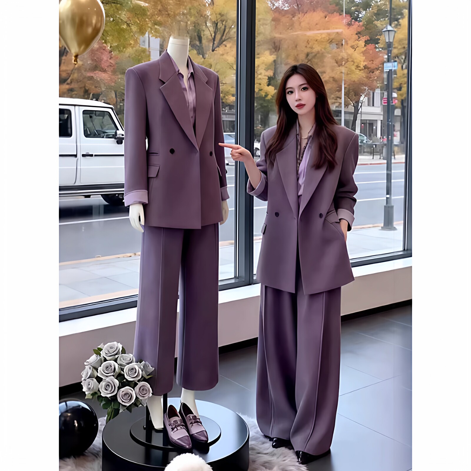 2026年春季新款大码胖mm御姐西装套装职业装气质女神阔腿裤两件套