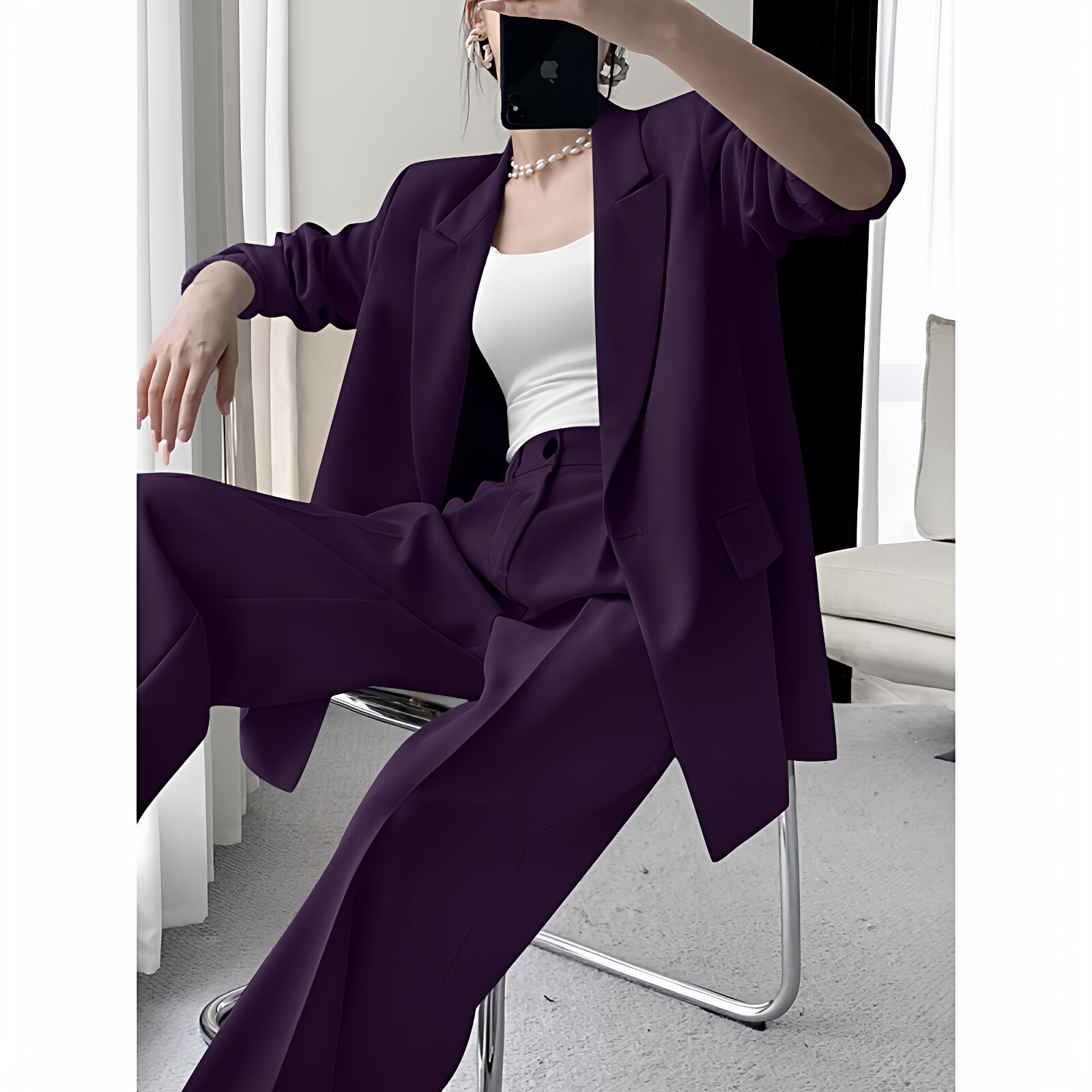 2026春秋新款大码女装紫色西装阔腿裤套装高级感胖mm显瘦两件套