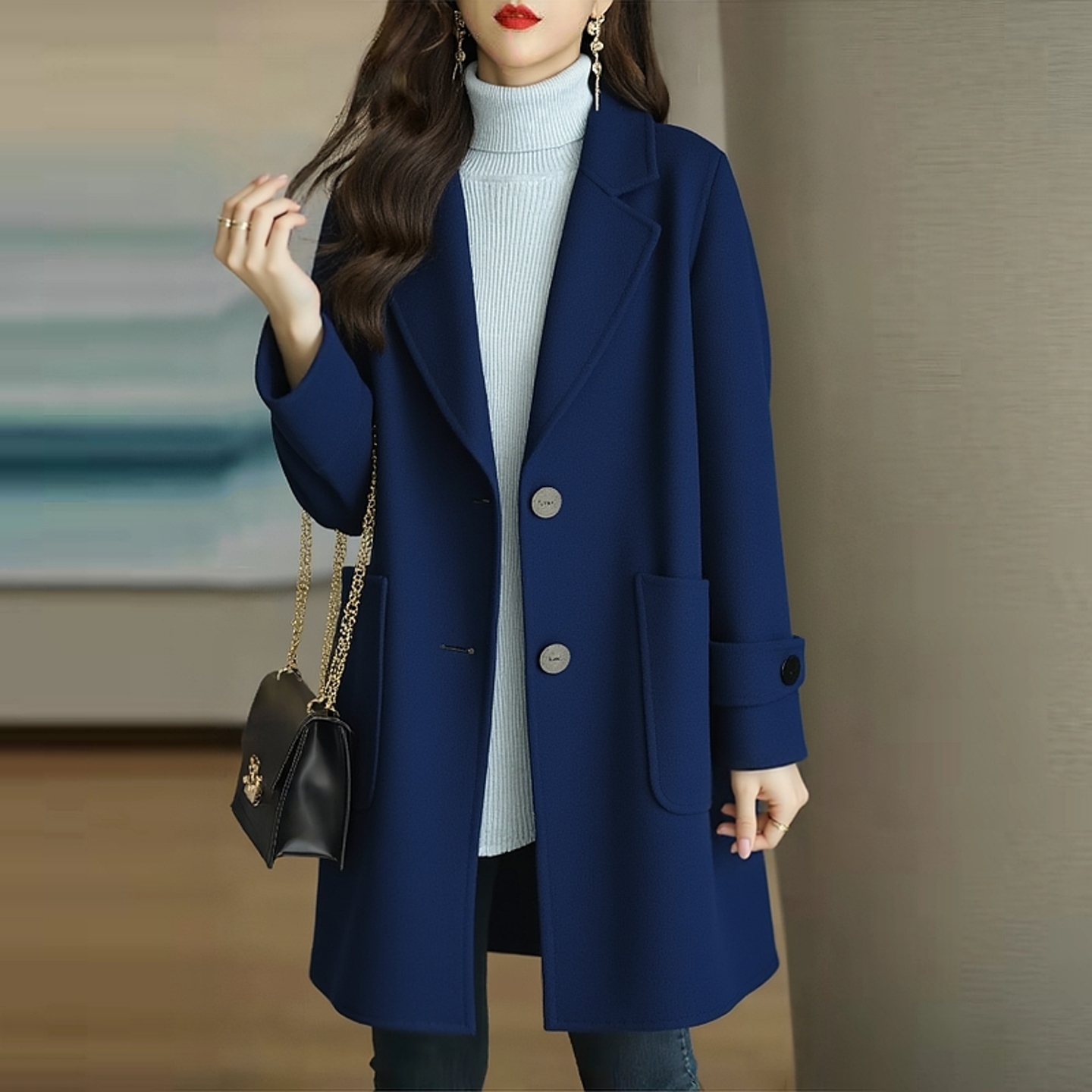 秋冬新款加大码胖mm宽松中长款保暖毛呢西装外套翻领呢子大衣女装