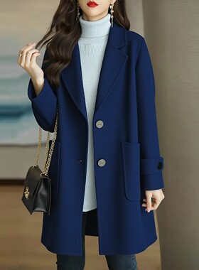 保暖毛呢西装外套翻领呢子大衣女