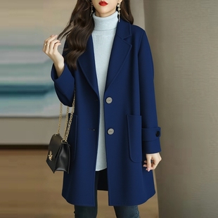 秋冬新款加大码胖mm宽松中长款保暖毛呢西装外套翻领呢子大衣女装