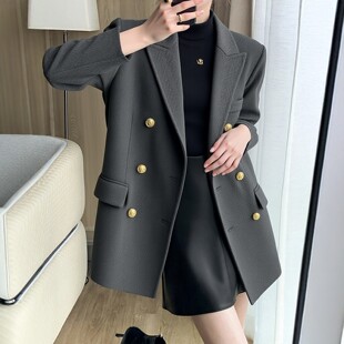 羊毛混纺毛呢外套小个子羽绒内胆西装短款呢子大衣女装秋冬季新款