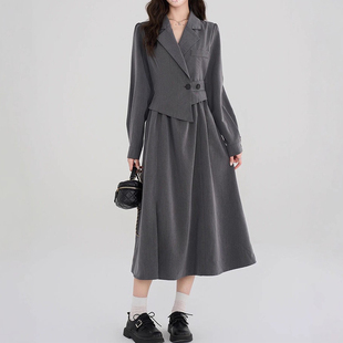 2025大码女装秋冬新款显瘦长袖通勤西装连衣裙高级感职业气质长裙