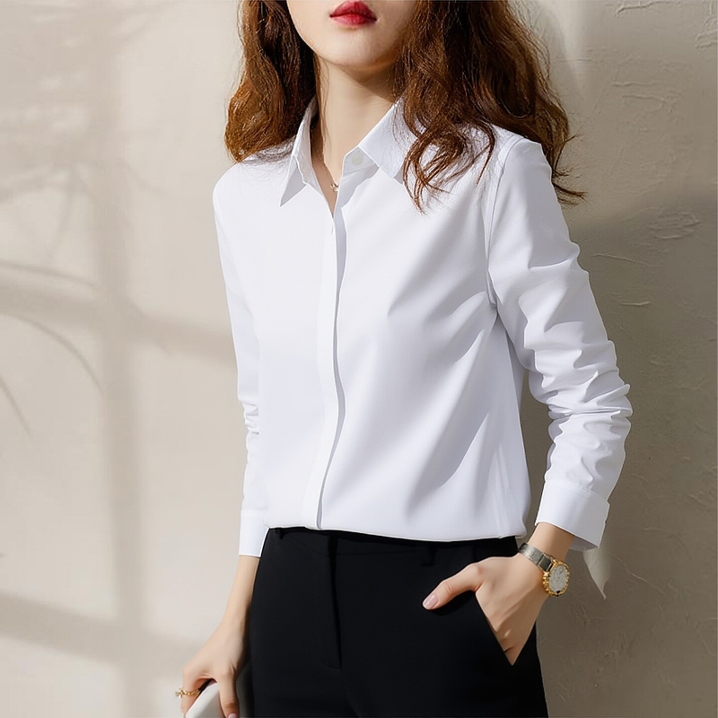 通勤白色衬衫职业ol春夏新款女装高端长袖纯棉大码黑色上衣胖mm