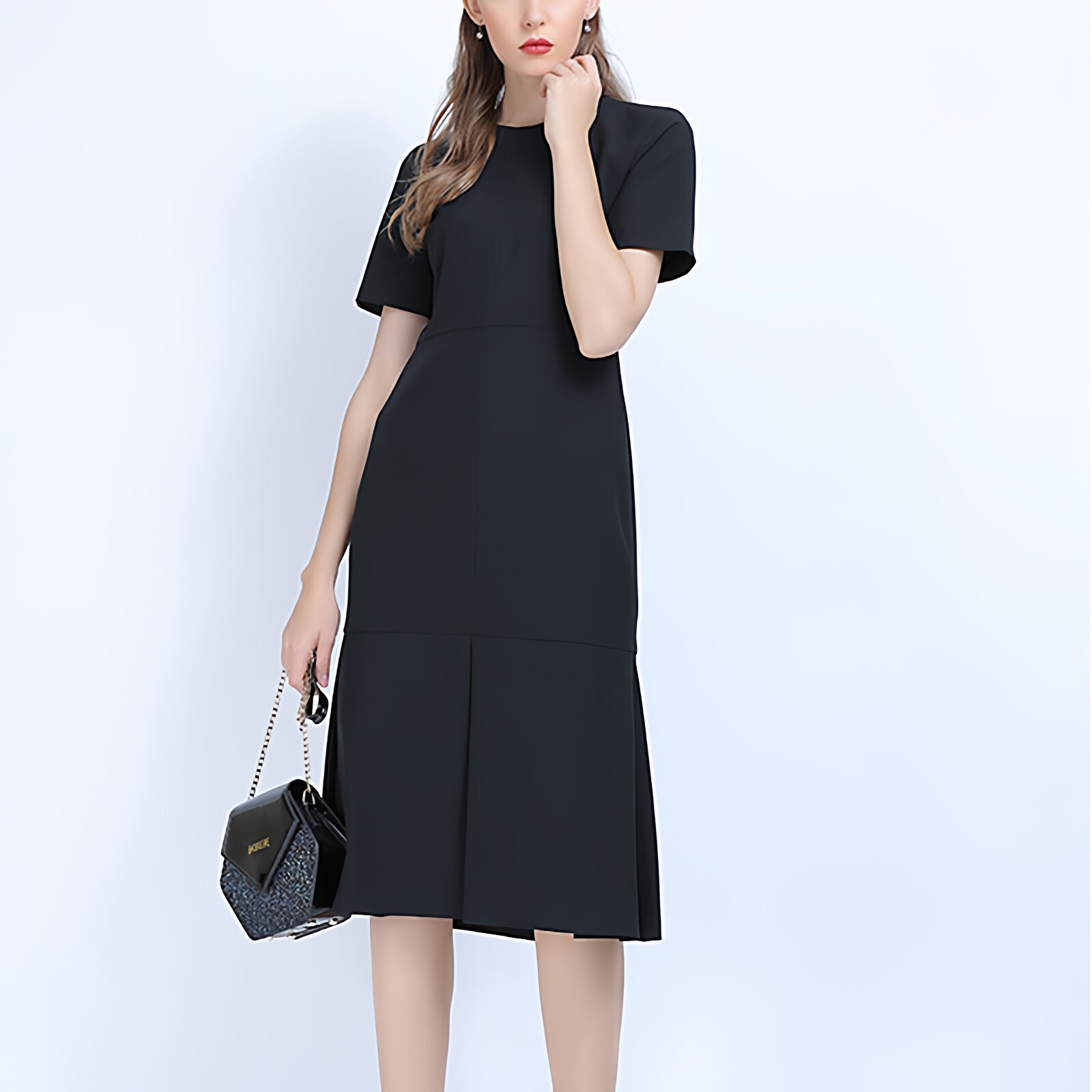 欧美高端大码春夏礼服连衣裙子秋季新款黑色气场强大女装直筒胖mm