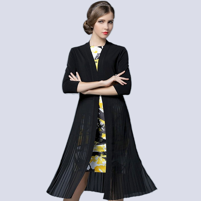 雪纺风衣外套女高端女百褶中长款