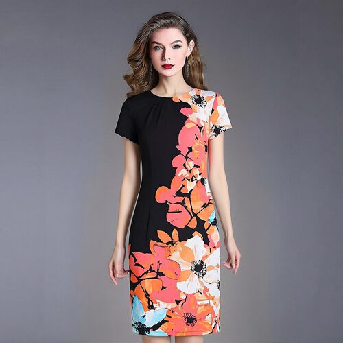 夏季短袖印花收腰显瘦连衣裙