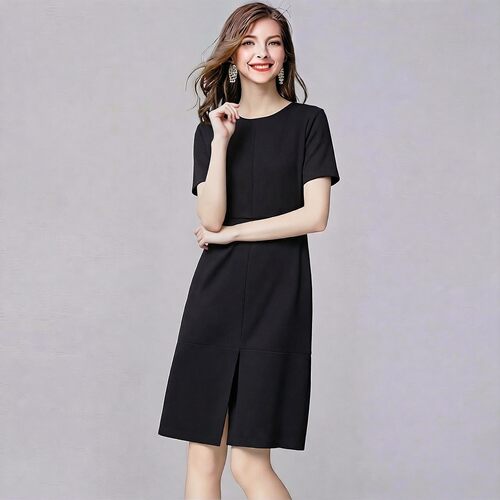 春夏礼服小黑裙荷叶边下摆连衣裙
