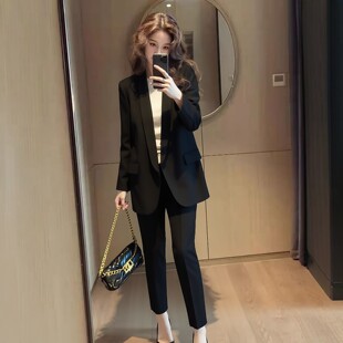 黑色中长款西装九分裤套装女职业收腰显瘦商务正装高级感秋季新款