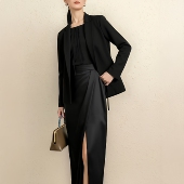 女装 中长款 西服春夏新款 欧美大码 单层无扣收腰西装 外套胖mm200斤