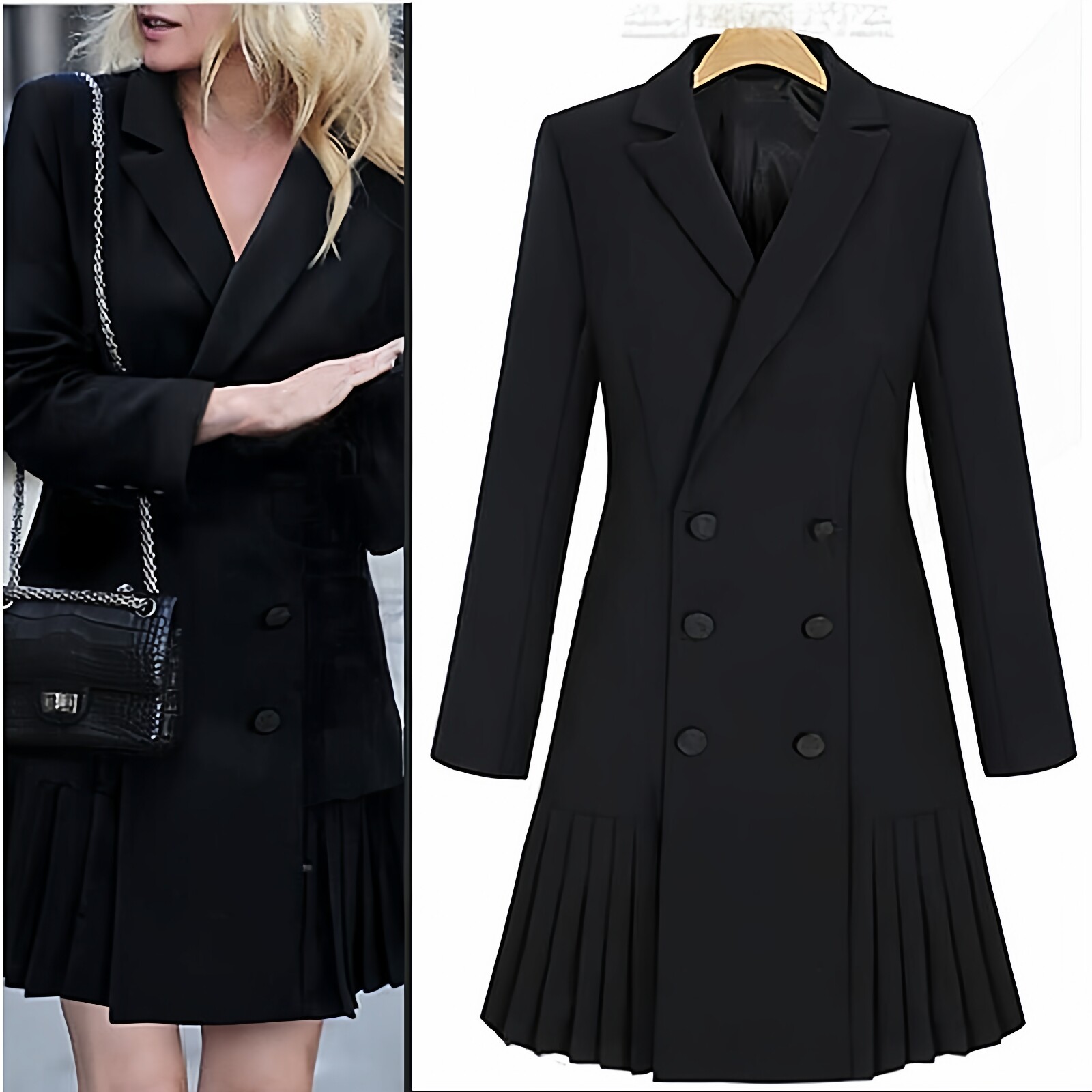 大码通勤女装气质修身西装百褶连衣裙中长款长袖西服外套春秋新款