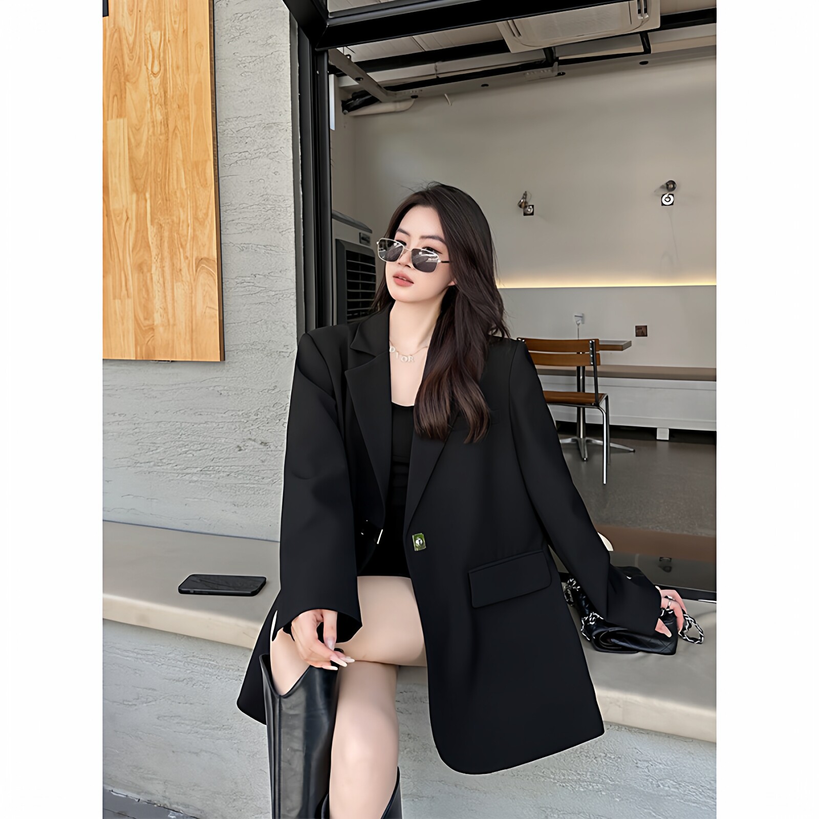 高级感大码女装中长款金属扣西服外套宽松休闲西装春秋装新款外套