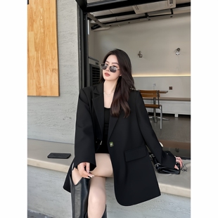 高级感大码女装中长款金属扣西服外套宽松休闲西装春秋装新款外套