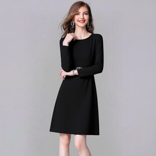 2026春季新款大码女装气质uv领长袖收腰包臀保暖连衣裙子中长款