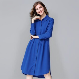 欧美大码女装直筒Polo衬衫式a字开叉连衣裙秋冬新款2026风衣外套