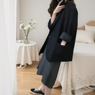 春夏宽松胖mm中长款 高级感韩版 外套女薄款 小西装 廓形落肩西服 大码