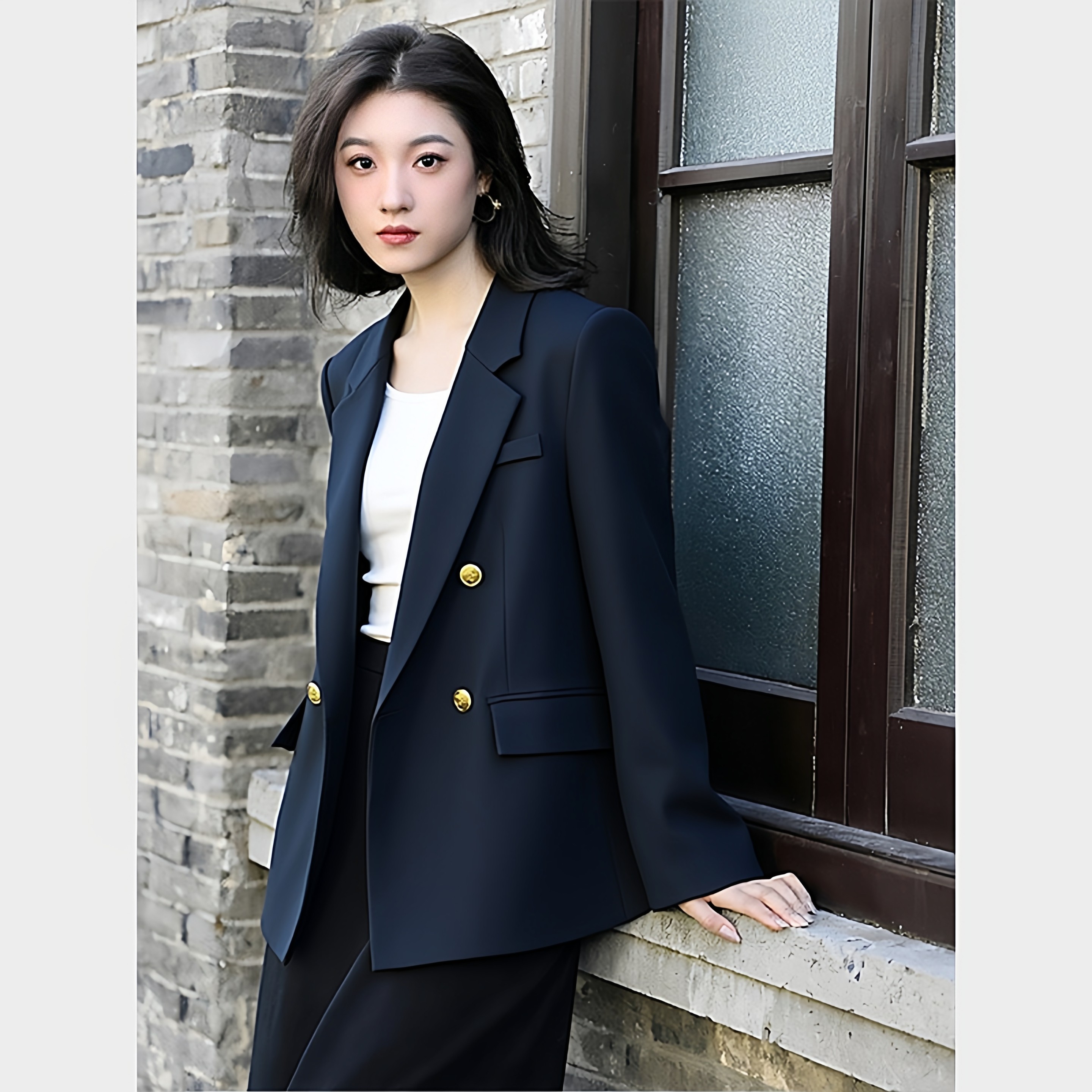 大码女装新款藏青色高端西装外套胖mm加棉正装西服【】