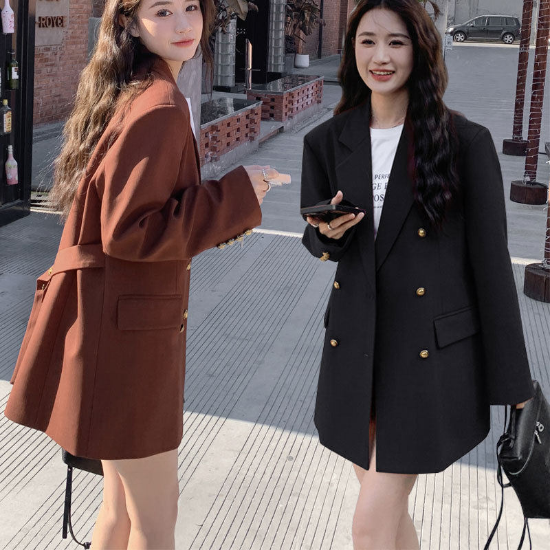 中长款西装外套大码女装2026春季新款宽松金属扣西服外套短款大衣