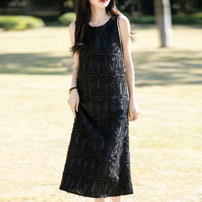 高级感小香风无袖圆领背心裙女