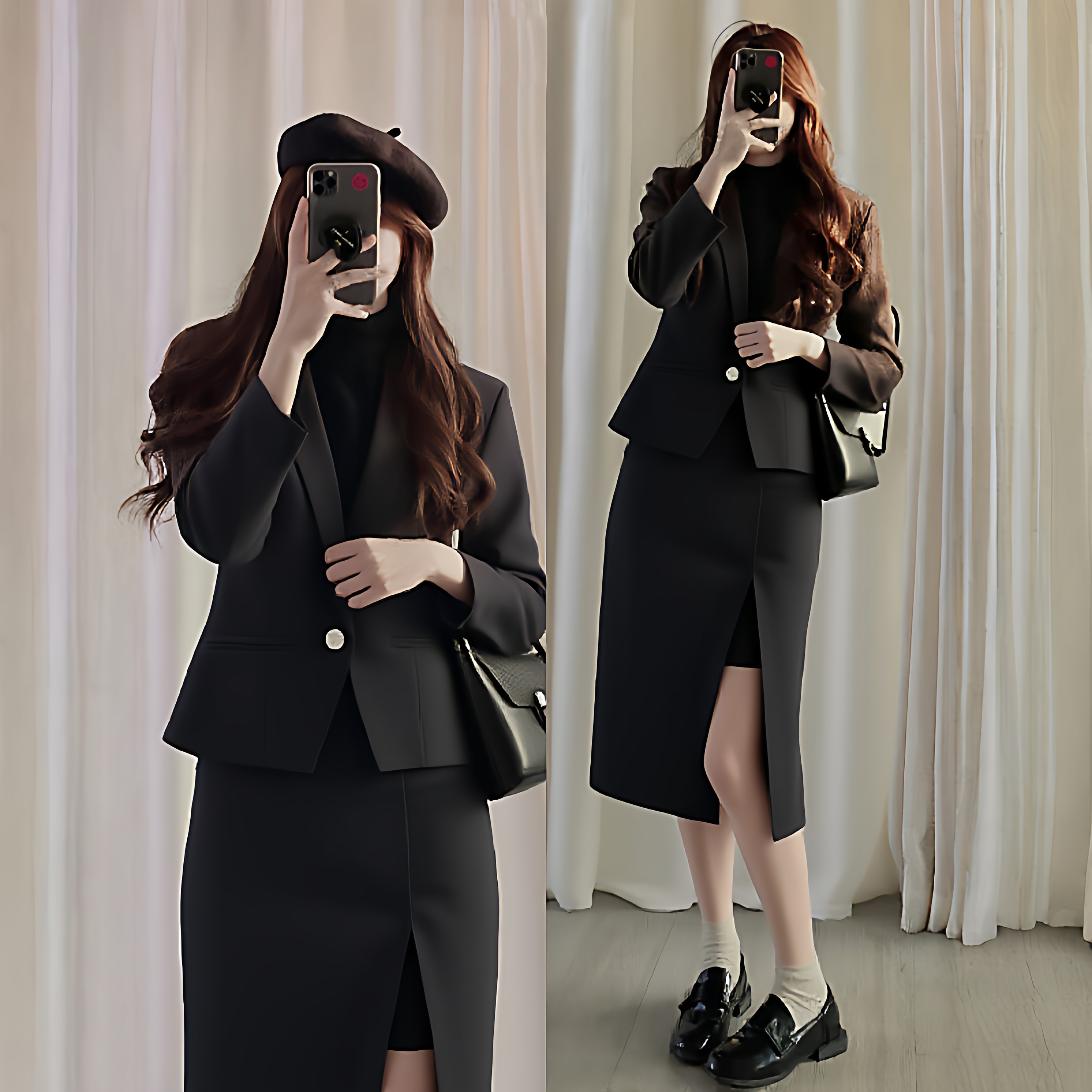 黑色色西装套装女春秋高级感半身裙正装职业装面试商务西服气质ol