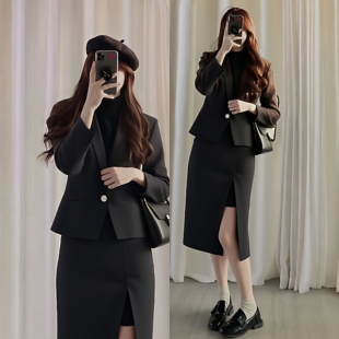 黑色色西装套装女春秋高级感半身裙正装职业装面试商务西服气质ol