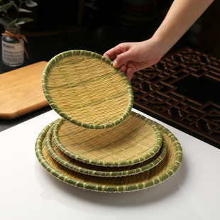 密胺仿竹编餐具火锅店烧烤店专用菜盘仿瓷圆形长方形上菜盘子商用