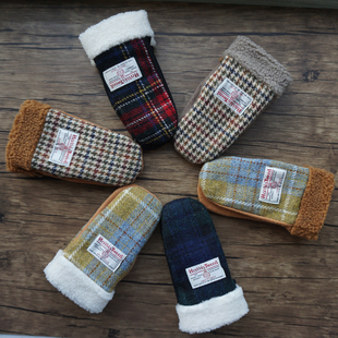 harristweed女士冬季加厚加绒保暖可拆卸挂绳连指包子手套