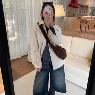 新款 女2025秋季 设计感小众加厚上衣外套 宽松休闲翻领夹棉衬衫 韩版