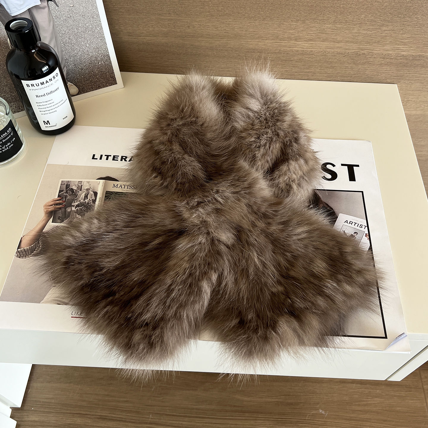 紫貂毛女士双面加密编织围巾