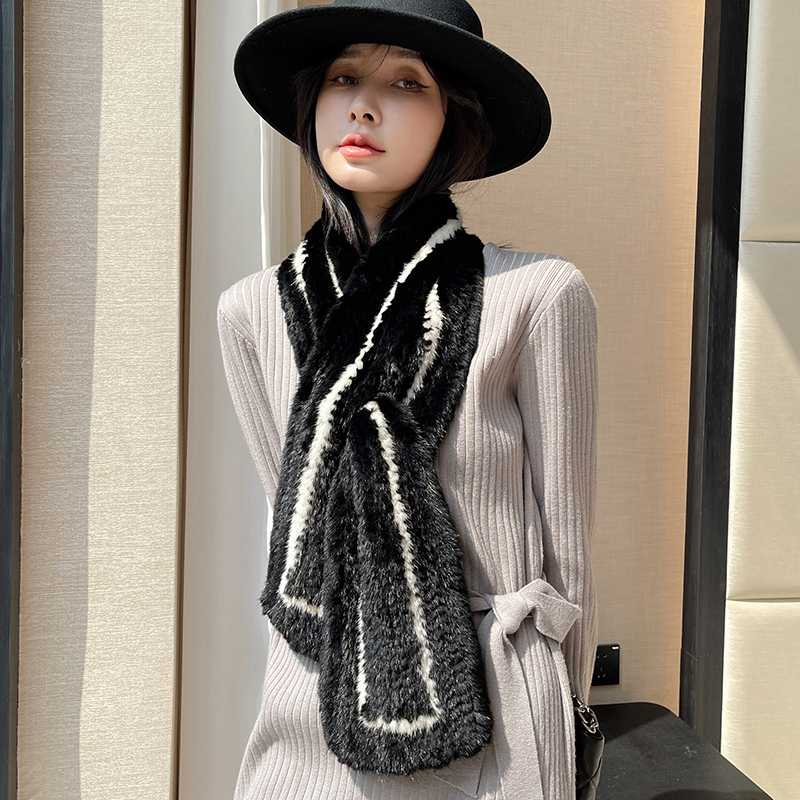 好品质水貂天鹅绒撞色毛领子围巾