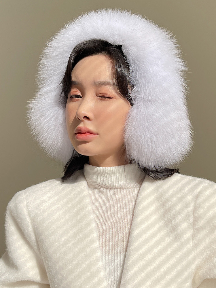 한국어 전체 여우 모피 전체 모피 대형 모피 귀마개  가죽 오버 이어 리얼 모피 따뜻한 귀마개 겨울 따뜻함 귀를 덮는 럭셔리
